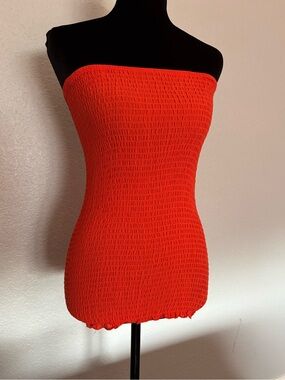 Rue 21 Red Orange Smocked Tube Top or Skirt- Ruffle Bottom Trim Very Stretchy